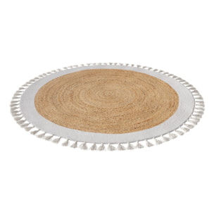 Tapis rond en jute naturel et blanc D120 cm - Anais