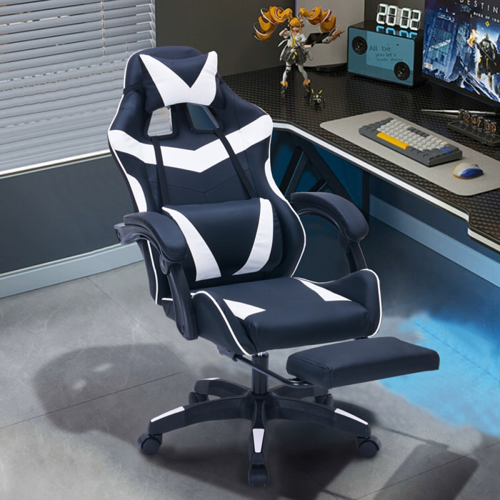 Chaise gaming de bureau ergonomique inclinable noir et blanc JOAO