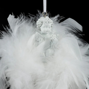 Suspension de noël plumes ange sur couronne