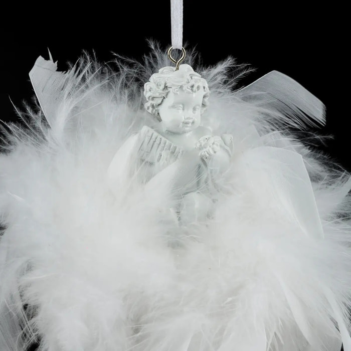 Suspension de noël plumes ange sur couronne