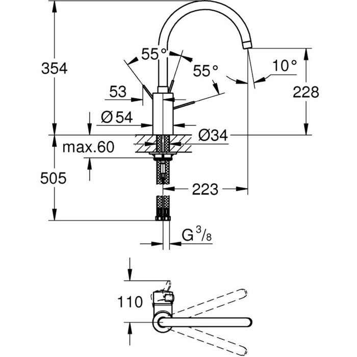 Mitigeur monocommande évier cuisine Eurosmart Cosmopolitan, chromé