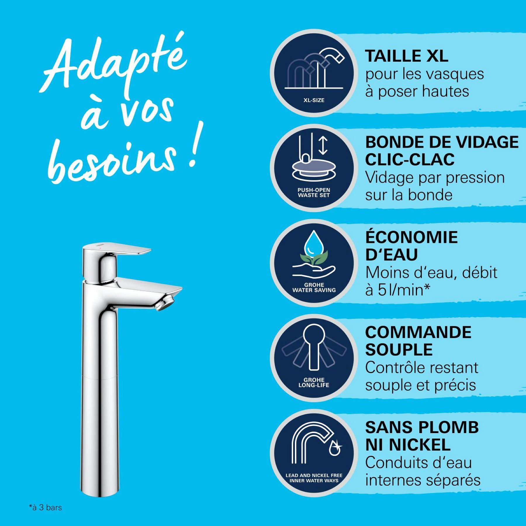 Mitigeur monocommande vasque à poser Taille XL Start Edge QuickFix