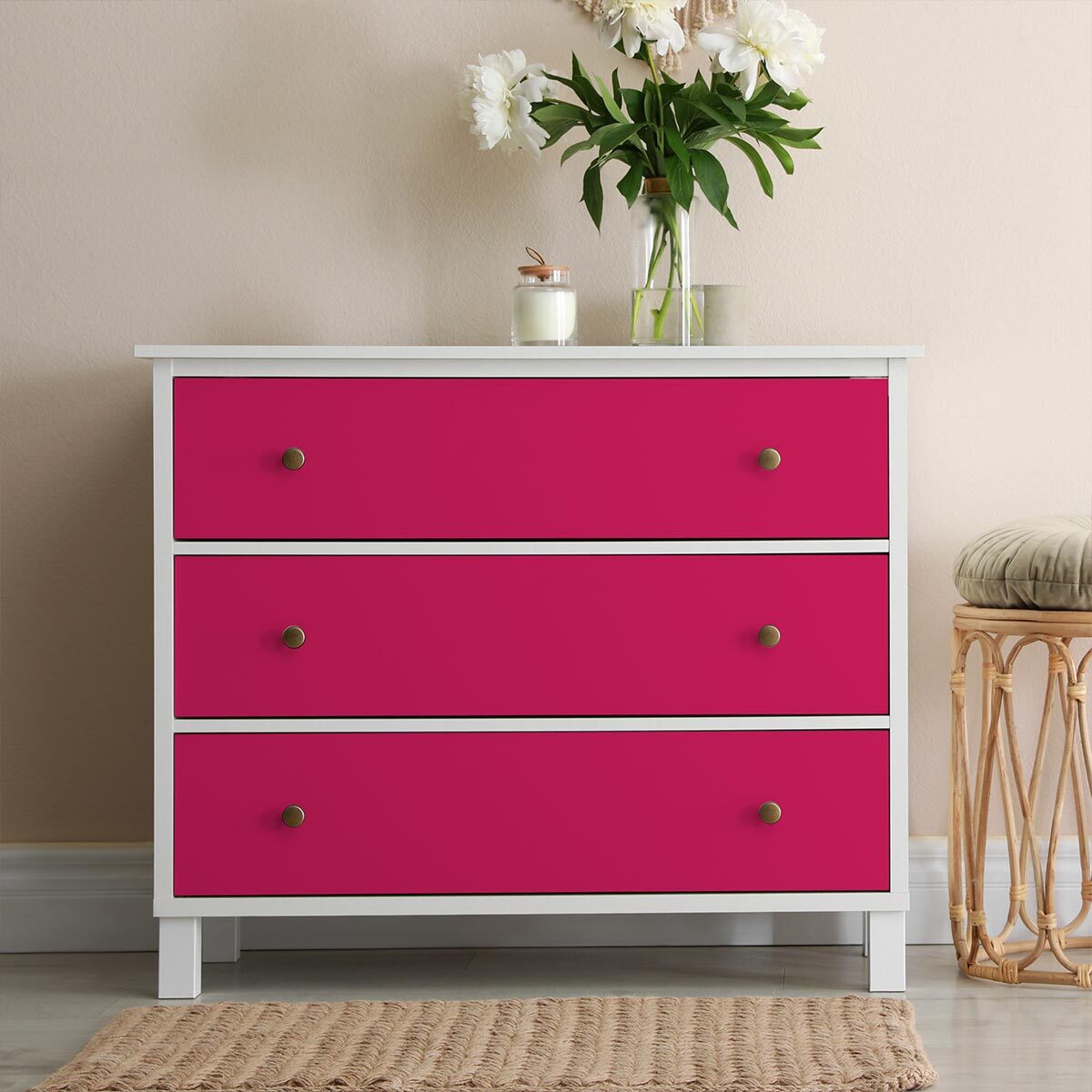 Rouleau adhésif décoratif Vinyle au Mètre - Fushia - Sticker Lavable Imperméable Mur Cuisine Meubles