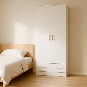 Armadio Con 2 Ante E 1 Cassetto Multiuso Armadietto Design Moderno Salvaspazio Con Ripiani Interni E Vano Contenitore 79.4 x 35.7 x 170.4 Cm Bianco