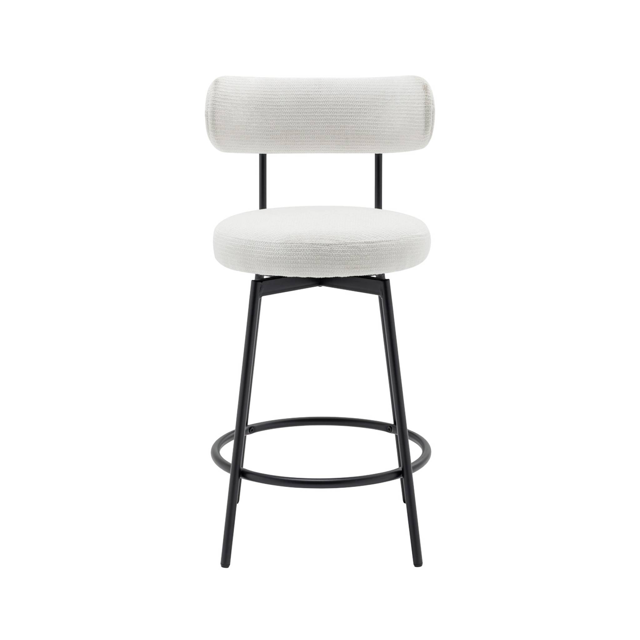 Lot de deux tabourets de bar assise rotative métal noir et tissu blanc - L 50 x P 50 x H 92cm - Iris