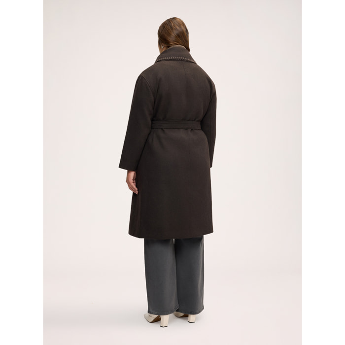 Fiorella Rubino - Cappotto misto lana con cintura in vita - Marrone