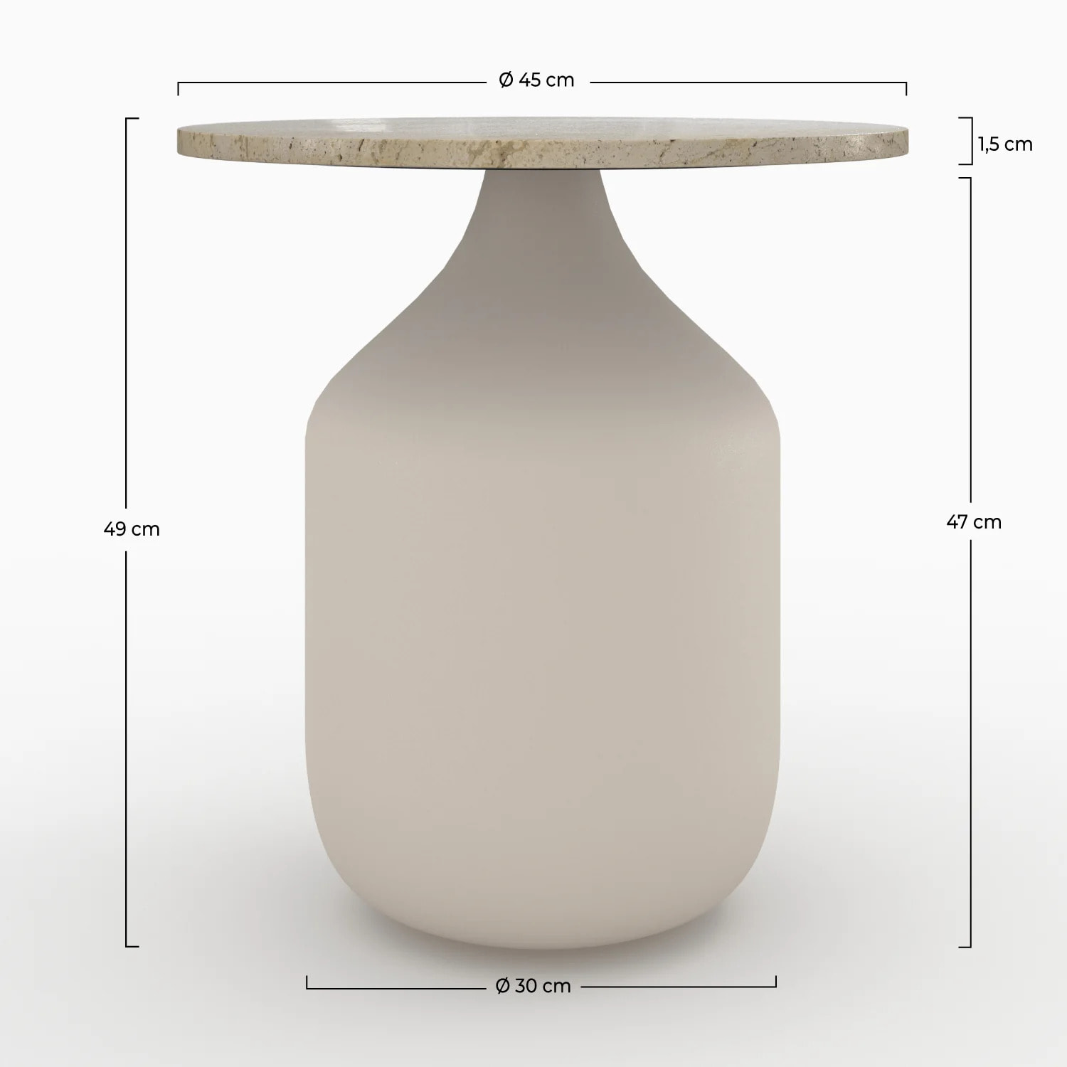 Table d'appoint ronde en travertin et métal greige D45 cm - Louison