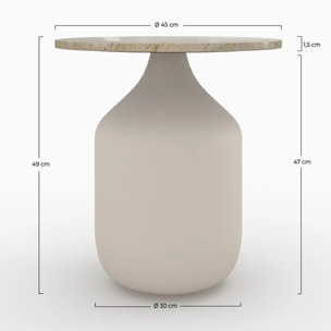 Table d'appoint ronde en travertin et métal greige D45 cm - Louison