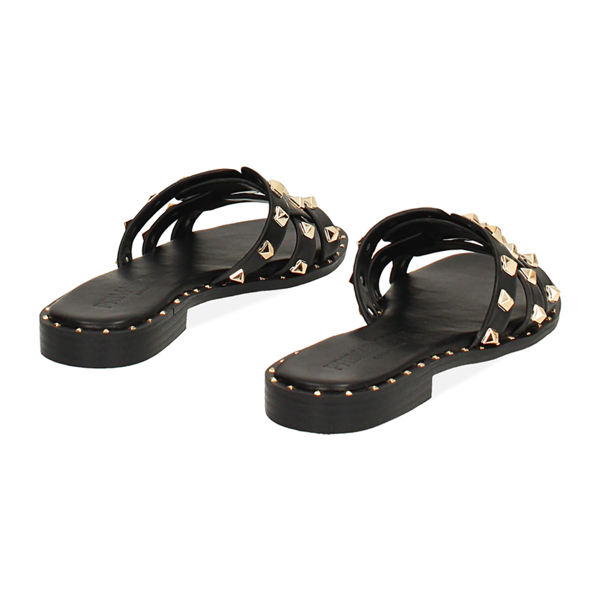 Sandali bassi donna neri con borchie oro