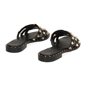 Sandali bassi donna neri con borchie oro
