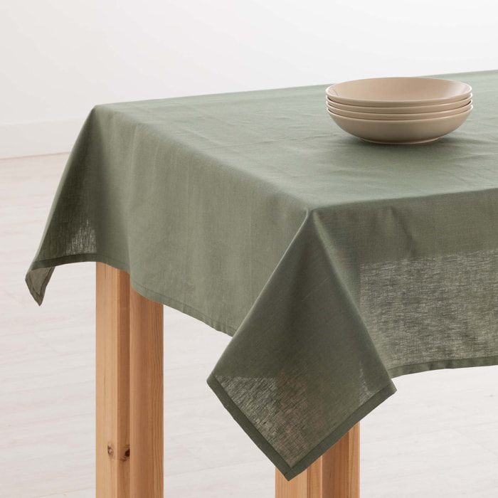 Nappe hydrofuge anti-taches en lin 100% armée verte