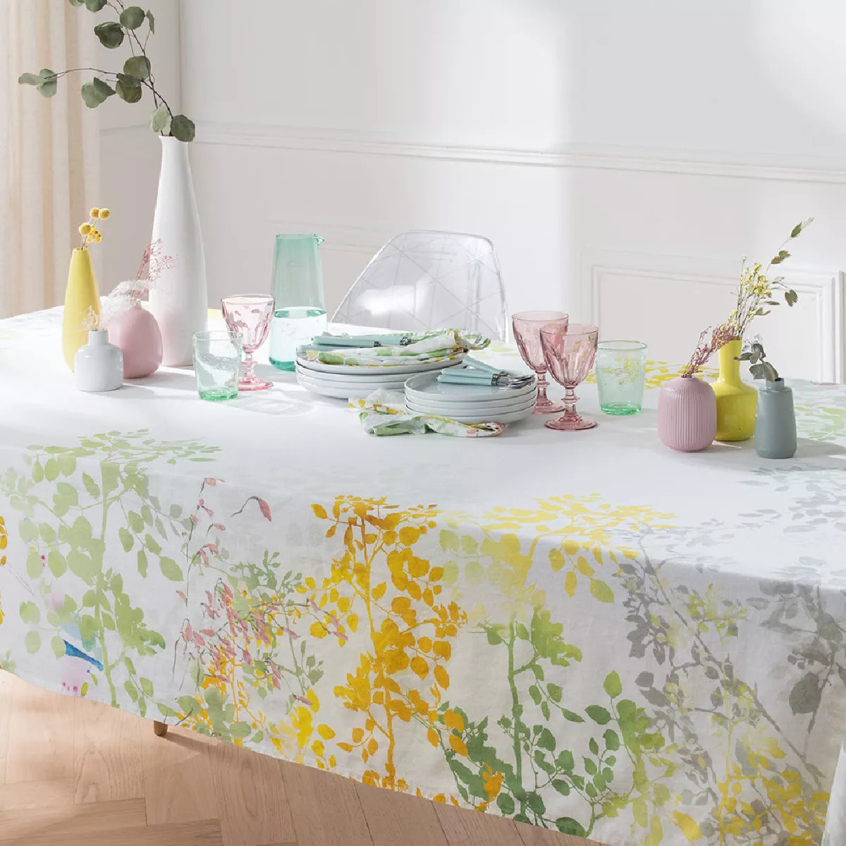 Serviette lin & coton lavé imprimé multicolore Canopee blanc