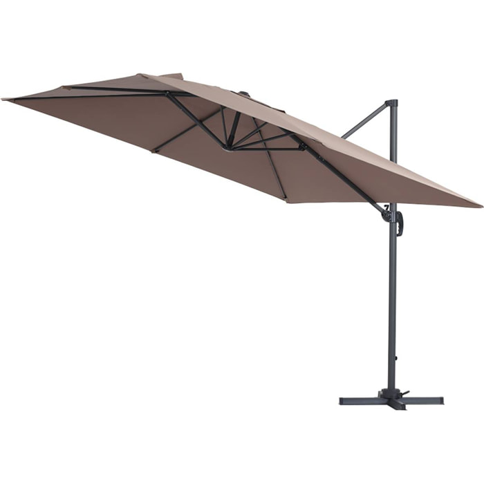 Parasol jardin déporté Alu "Sun 3" - Carré - 3 x 3 m - Taupe + housse de protection