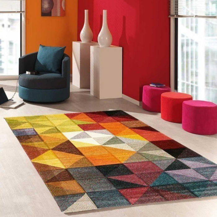 Tapis géométrique Dudi aux motifs géométriques multicolores