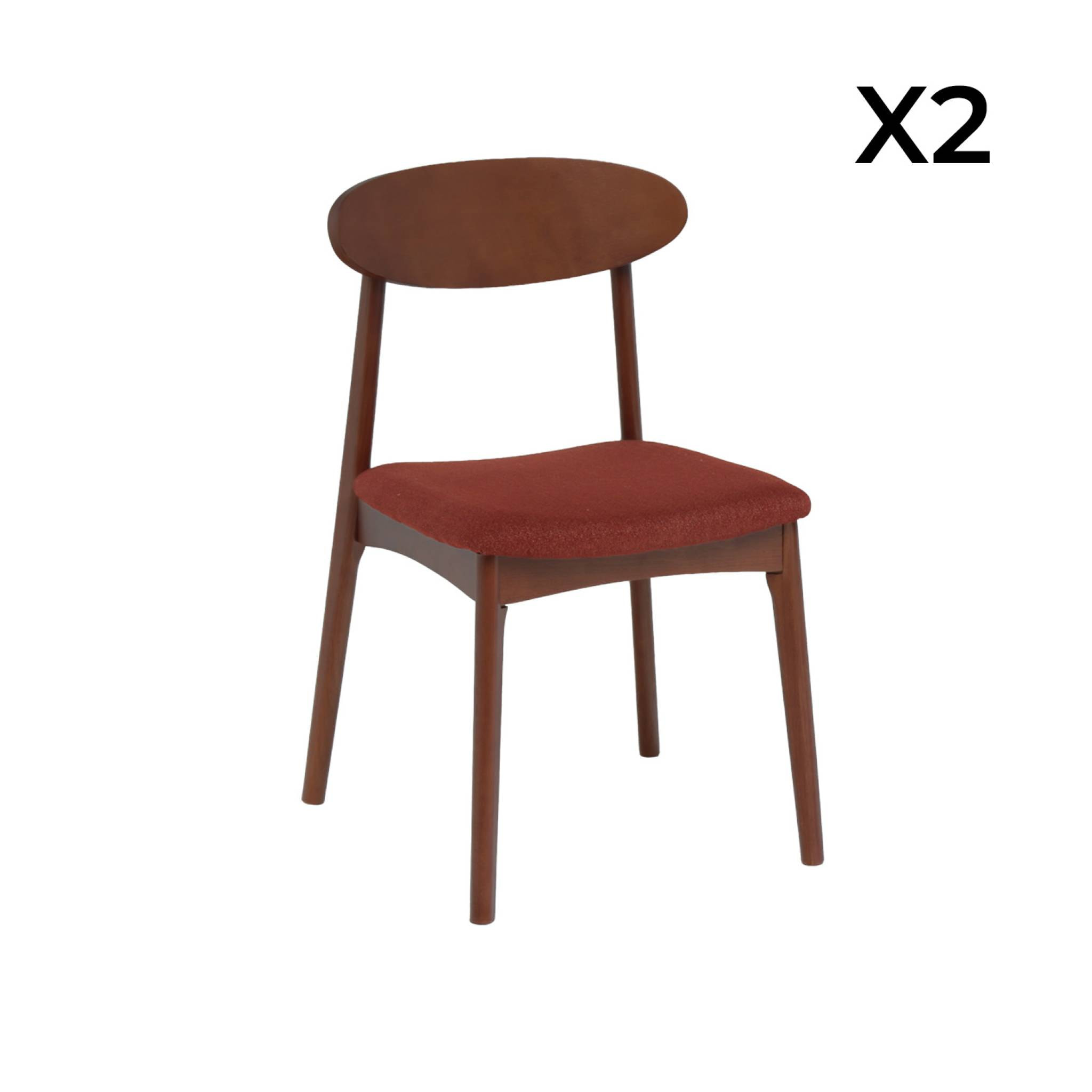 Chaise vintage bois d'hévéa noyer et tissu (lot de 2) ARIA