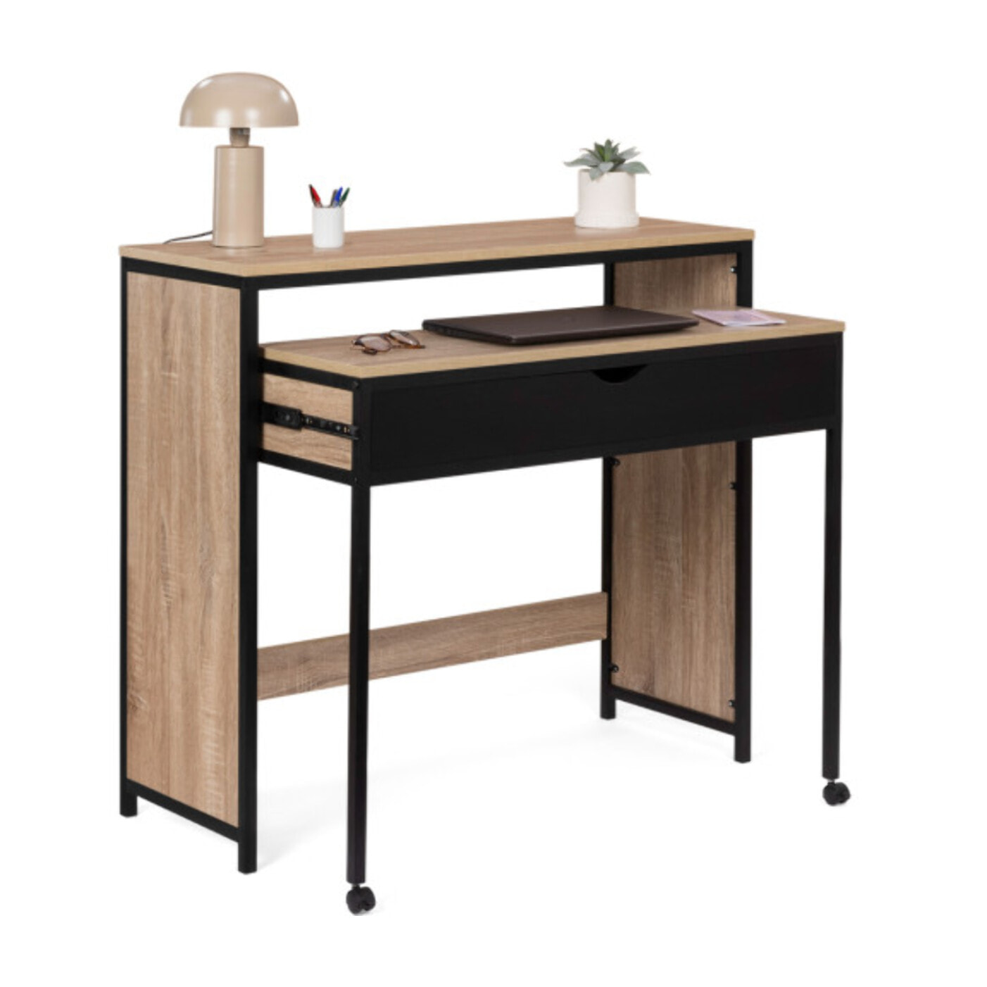 Bureau extensible Memphis bois et noir