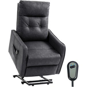 HOMCOM Sillón Relax Reclinable Eléctrico Levanta Personas, Tapizado en Cuero PU, Sillón Elevador con Control Remoto, Asiento de Muelles, Reposapiés, Respaldo Alto, Bolsillos Laterales, Gris