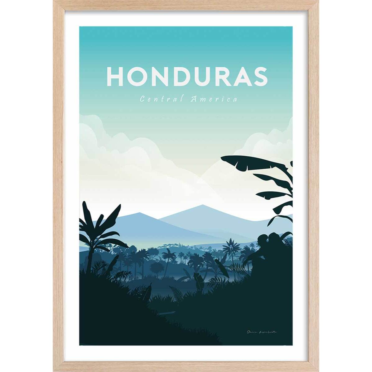 Affiche Voyage en Honduras Affiche + cadre en bois - Chêne