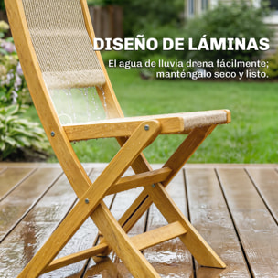 Conjunto de Mesa y Sillas de Terraza Exterior de Madera 3 Piezas, Muebles de Jardín Exterior con 2 Sillas Plegables, Asiento Respaldo de Cuerda PP, Mesa Redonda para Patio, Balcón, Natural