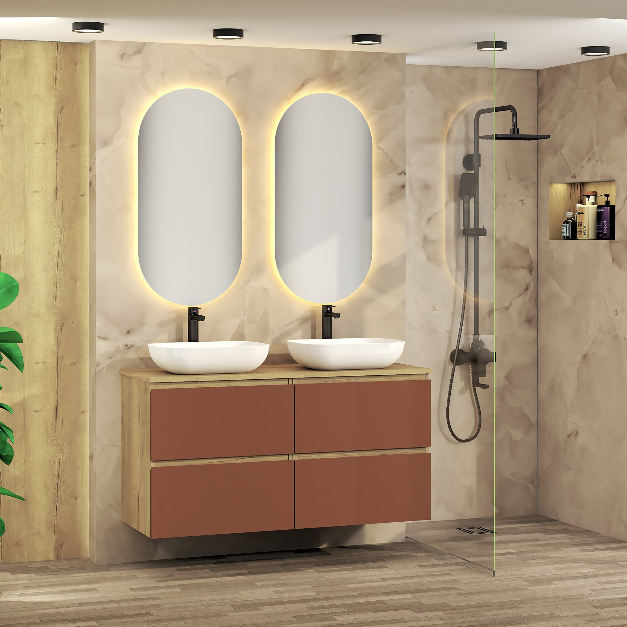 Conjunto de Baño Nia | Mueble Suspendido | 120 cm Scarlato |Cuatro Cajones | Lavabo Sobrepuesto | No incluye Espejo | Mueble Montado| Alday