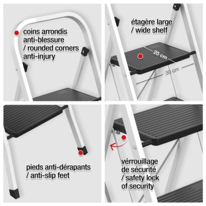 Escabeau 3 Marches pliant en Acier Max 150kg (46x71x105cm) MSV