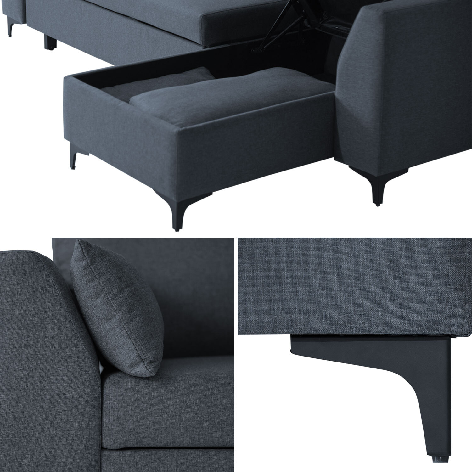 Canapé d'angle convertible LOGAN 3 places gris chiné