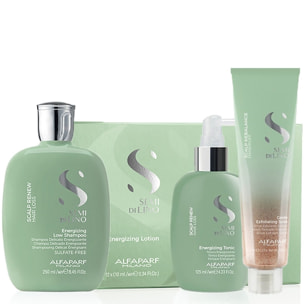 ALFAPARF Kit Semi Di Lino Energizing Low Shampoo 250ml + Tonic + Scrub + Lotion