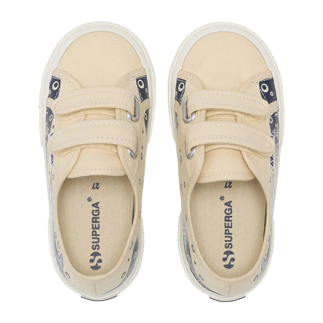 Le Superga Bambino/a Beige 3750 Kids Straps Dolphin Print Leggera