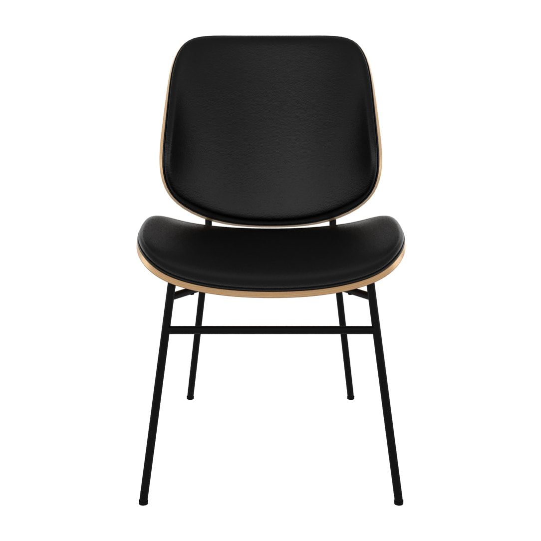Chaise en bois foncé, PU noir et pieds en métal noir - Hector