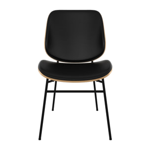 Chaise en bois foncé, PU noir et pieds en métal noir - Hector