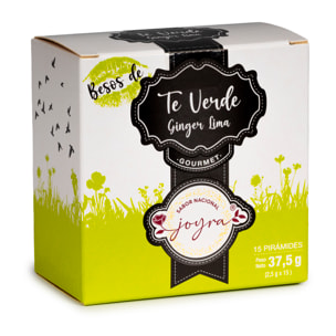 Té natural Verde Ginger Lima (té verde con jengibre y cáscara de lima) en 15 pirámides. 37,5 grs.