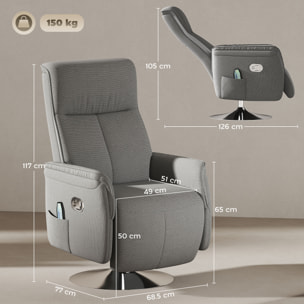 Sillón Relax Reclinable con Reposapiés Sillón de Masaje con 10 Puntos de Masaje Giratorio 360° Mando a Distancia Butaca Reclinable para Salón Oficina Gris