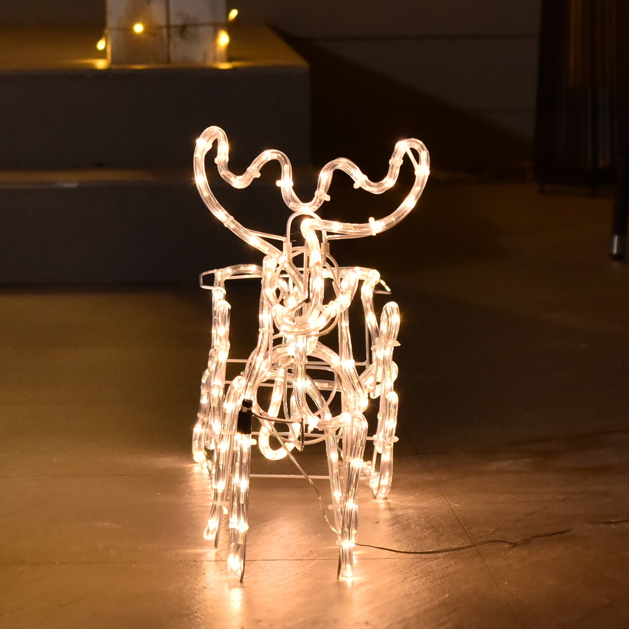 Silhouette renne lumineux avec traîneau - renne et traîneau lumineux de Noël - décoration LED extérieure de Noël - 192 LED blanc chaud