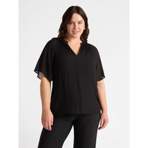 Fiorella Rubino - Blusa plisada con escote de pico - Negro