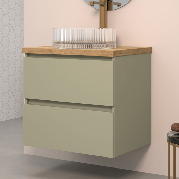 ENSEMBLE DE SALLE DE BAINS KUB | 60 CM VERT CACTUS| DEUX TIROIRS | ÉVIER EN VERRE | MIROIR NON INCLUS | MEUBLES ASSEMBLÉS | ALDAY