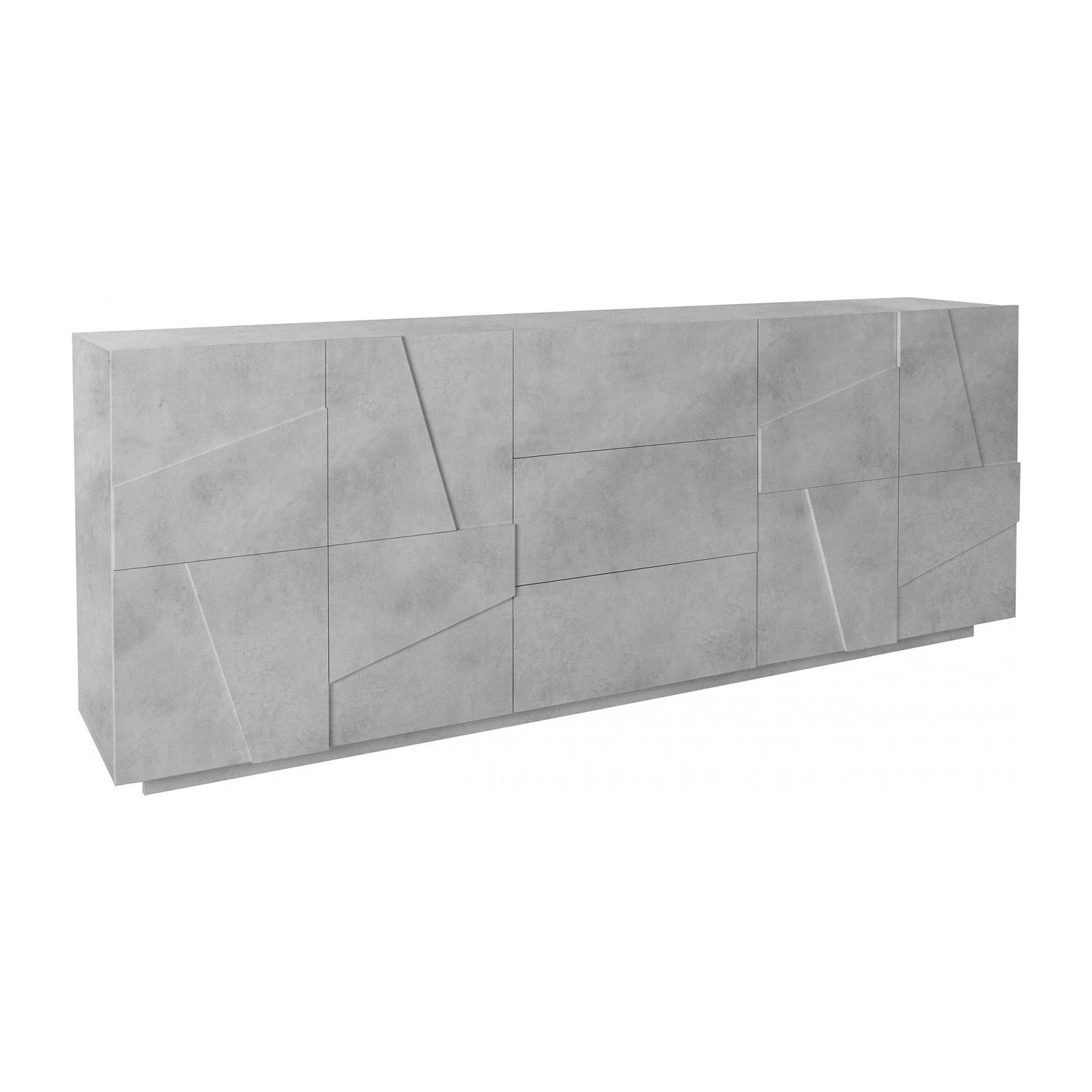 Credenza moderna a 4 ante e 3 cassetti, Made in Italy, Madia da cucina con dettaglio, Buffet di design da soggiorno, cm 224x44h86, colore Grigio Cenere