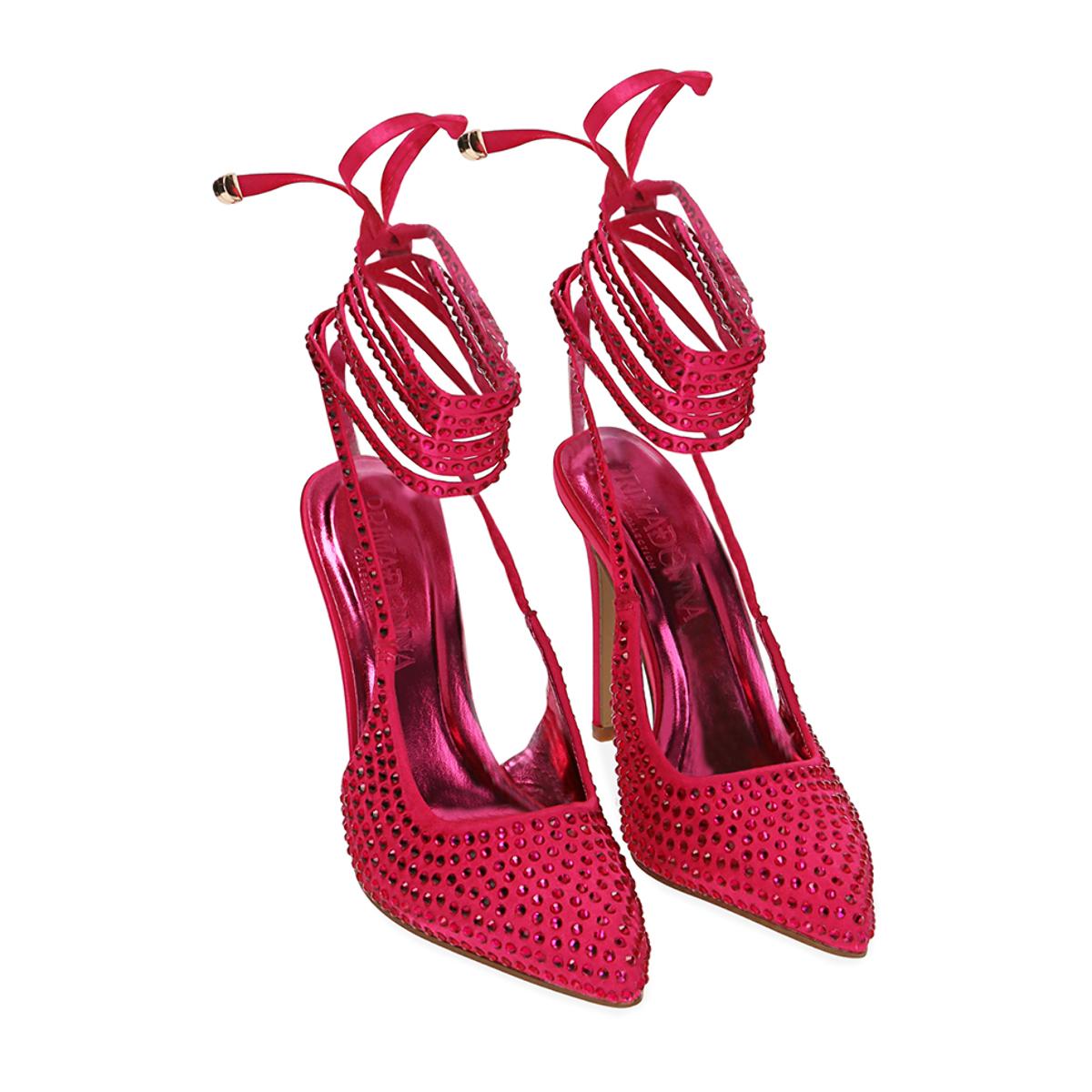 Décolleté lace-up fucsia in raso, tacco 11 cm