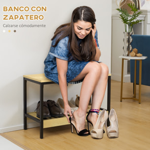 HOMCOM Muebles de Entrada 2 en 1 con Perchero de Pared y Banco Zapatero Recibidor Moderno con 4 Ganchos 1 Barra y 1 Estante para 3 Pares de Zapatos Roble