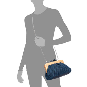 BeneLario Bolso bandolera Mujer. Tela con detalles de madera natural y piel sintética.