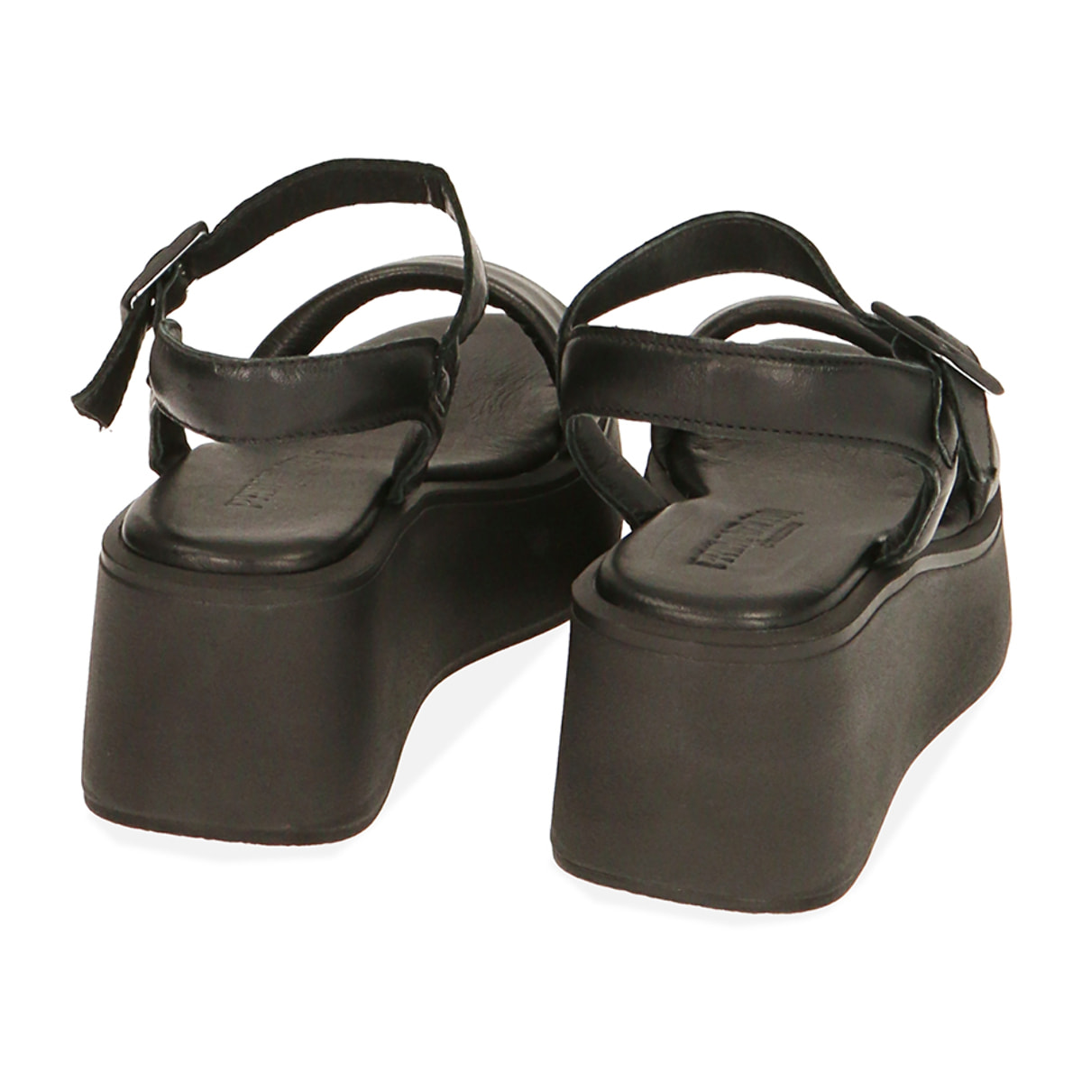 Sandalias de piel negra, cuña 6 cm.