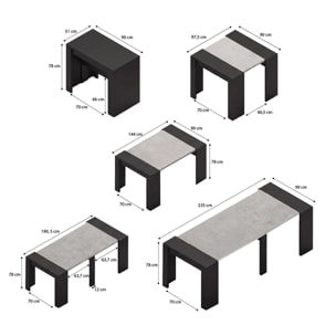 Mesa consola extensible en negro mate y gris cemento 50-235x90 cm Denis Negro Mate - Gris Cemento
