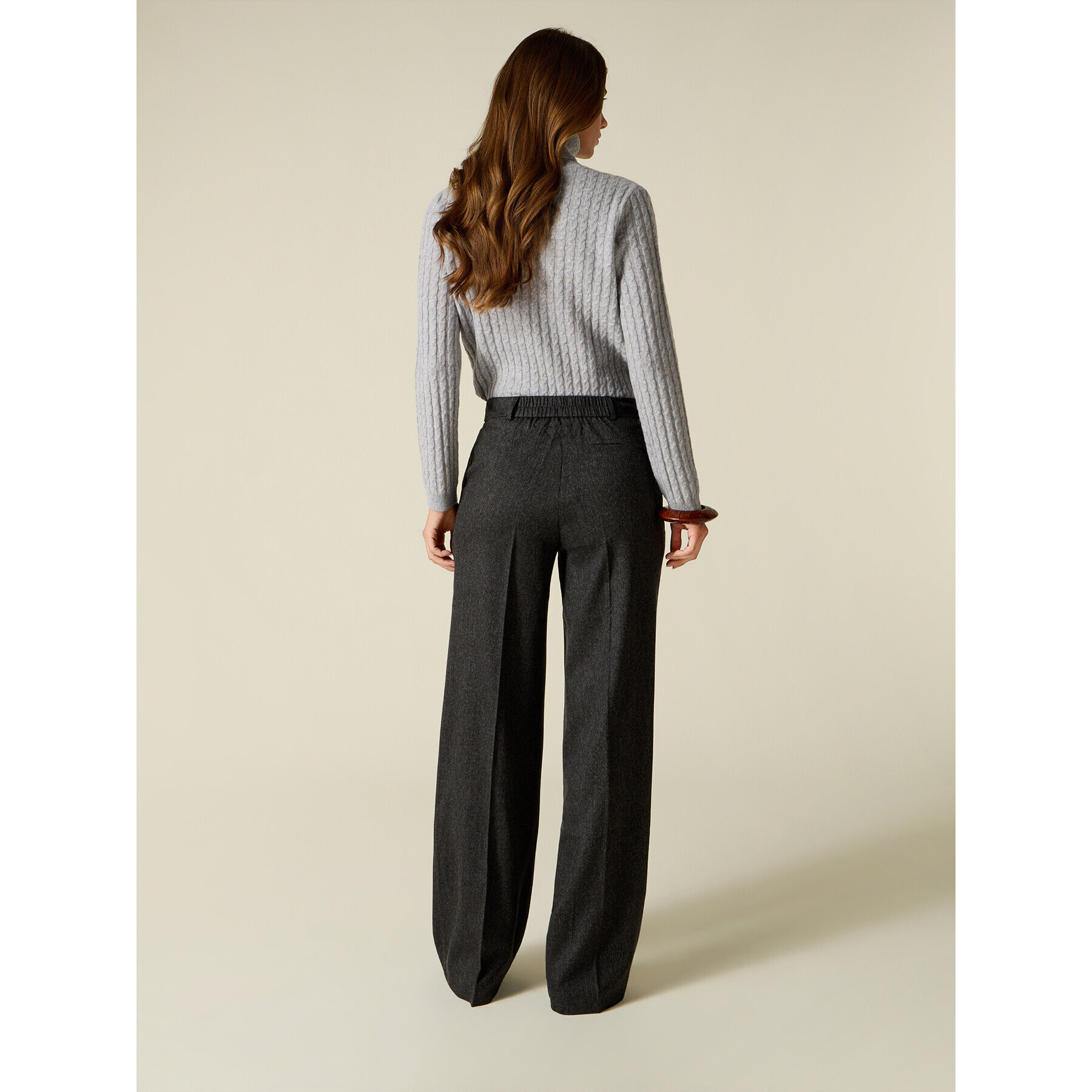 Oltre - Pantalones palazzo de franela con bolsillos - Gris