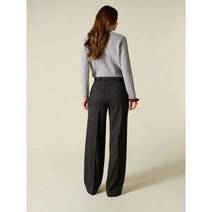 Oltre - Pantalones palazzo de franela con bolsillos - Gris