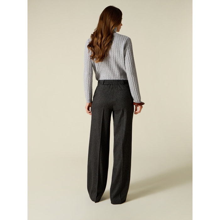 Oltre - Pantalones palazzo de franela con bolsillos - Gris