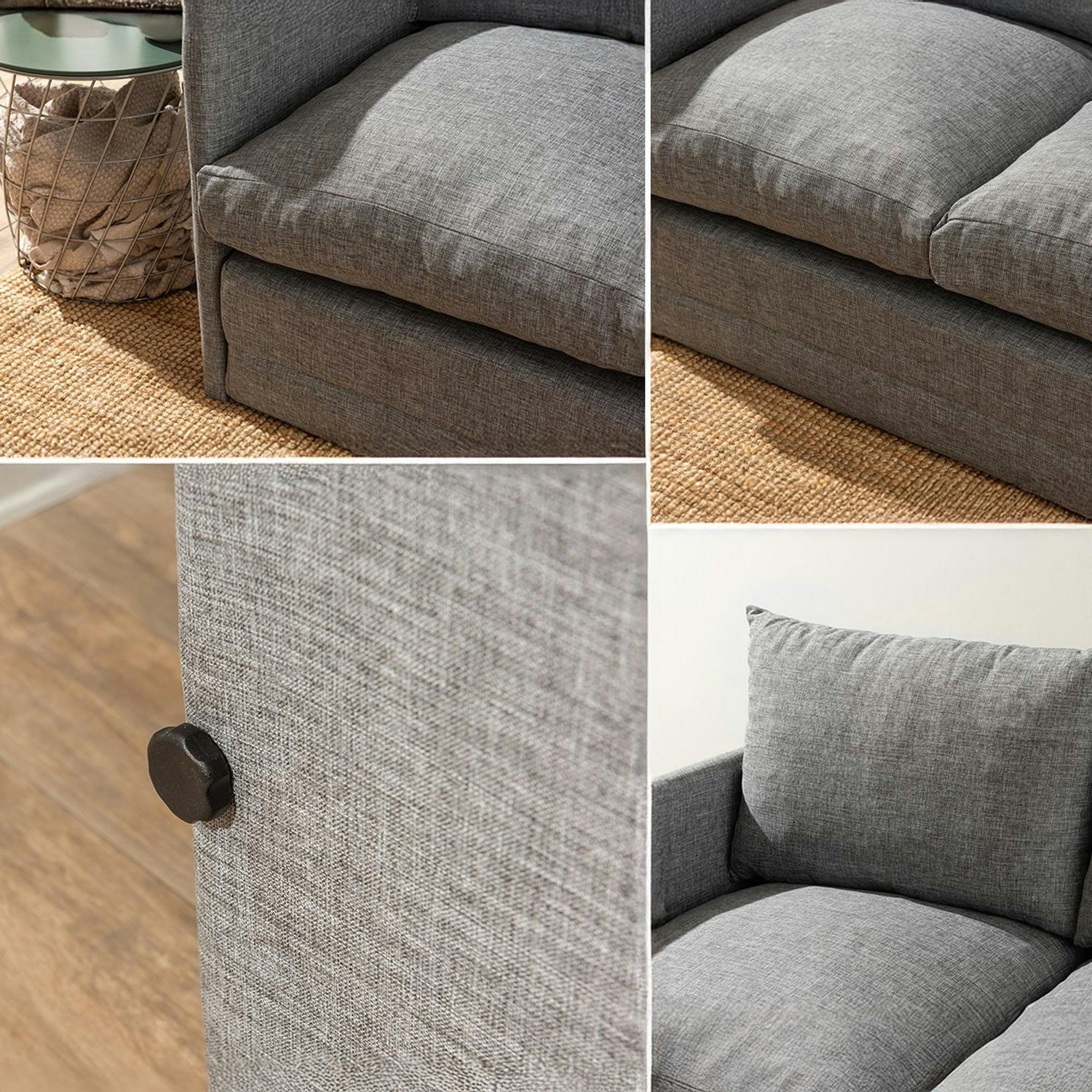 Canapé-lit en lin gris chiné, 2 personnes 140 cm ORURO