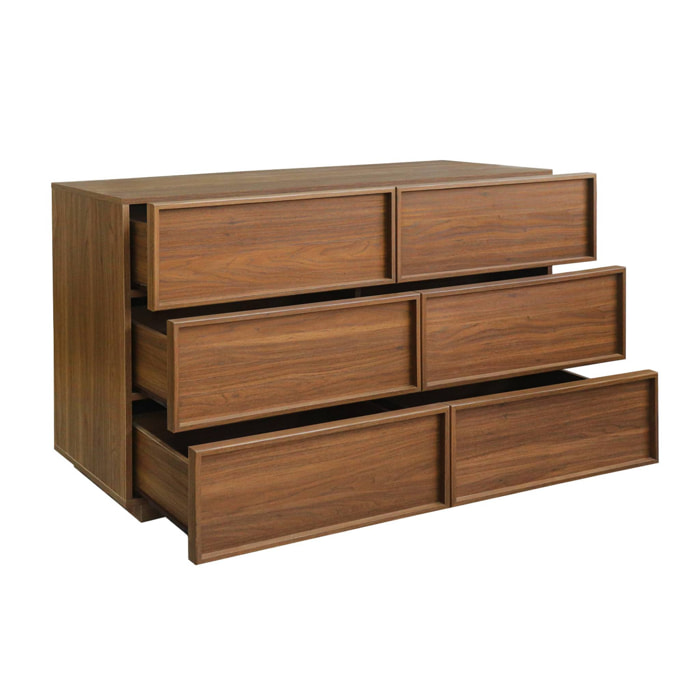 Commode de rangement effet bois 6 tiroirs noyer L 120 x P 43 x H 75cm - Kuba