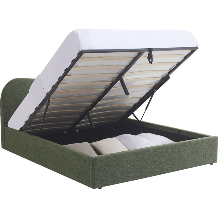 Lit coffre avec tête de lit en tissu bouclé - SUZON