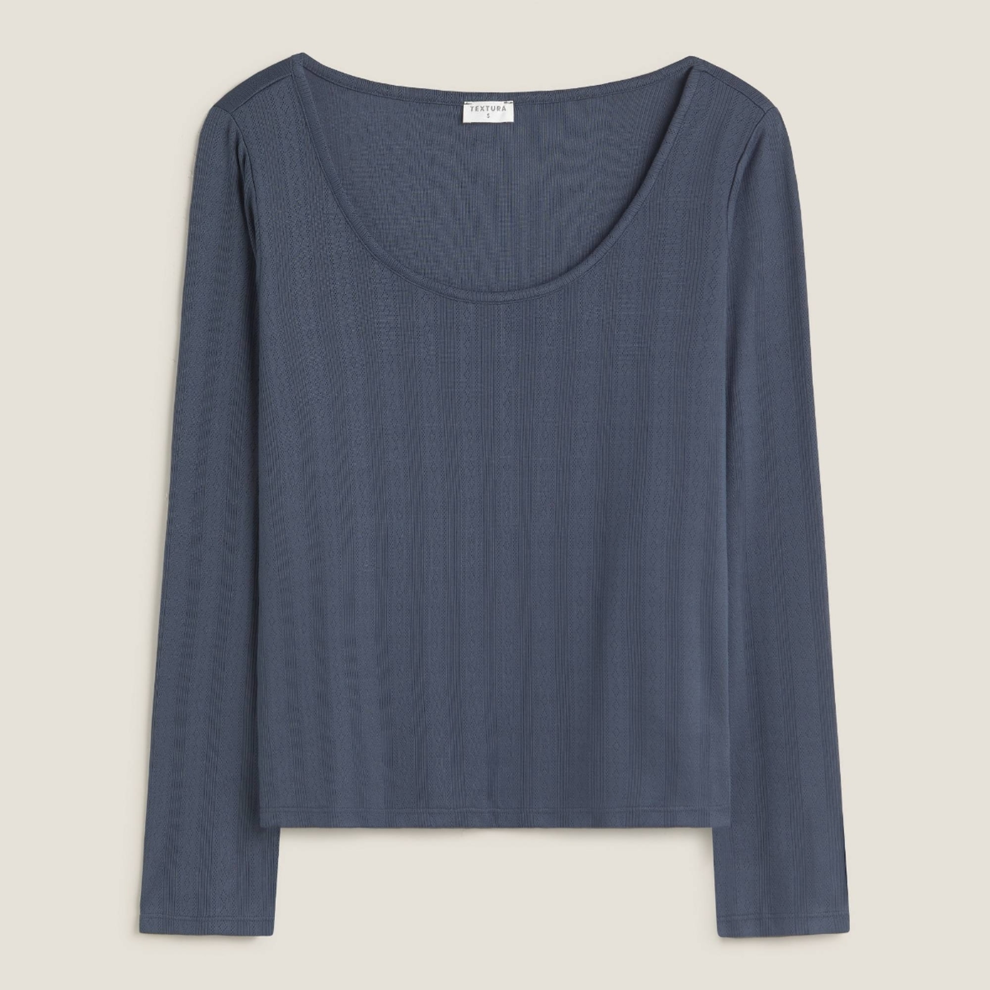 Camiseta de punto canalé Nuni color azul oscuro Poliéster