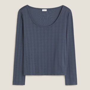 Camiseta de punto canalé Nuni color azul oscuro Poliéster
