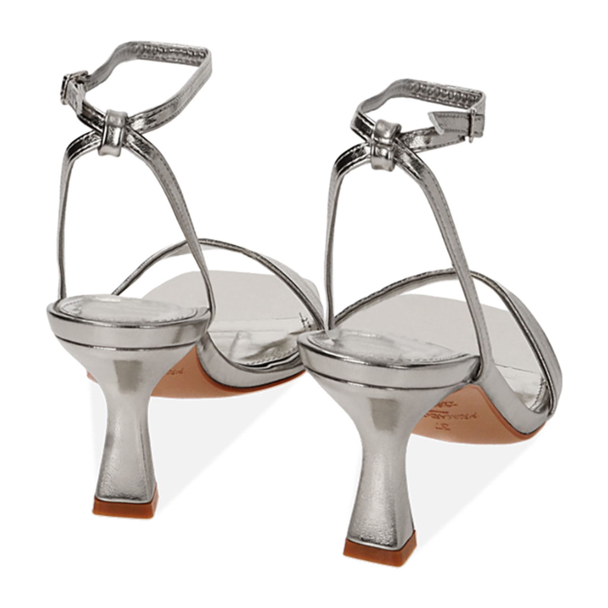 Sandali laminati argento, tacco 7,5 cm